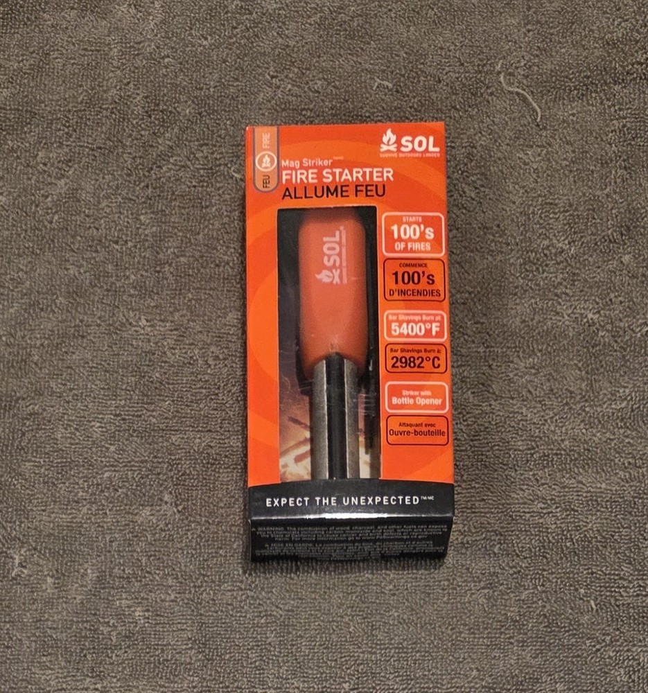 Sol Mag Striker Fire Starter Orange Flint Fire Starter Bottle Opener 93447