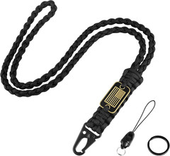 Paracord Key Lanyard for Men Black Neck Lanyard for Keys with Cool USA Flag, Lon