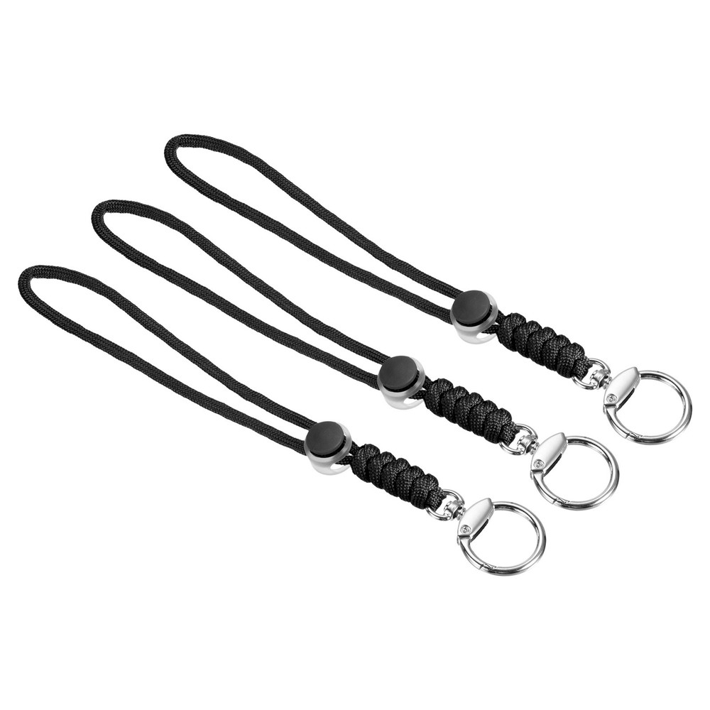 3pcs 9″ Paracord Lanyard with Clasp Wrist Cord Badge Holder Strap, Black