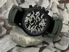 3 in 1 Survival White Camo Watch Gray Adjustable Paracord Strap Whistle Date