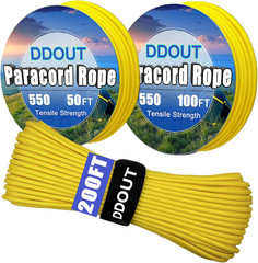 Paracord Nylon Rope Yellow 100ft with 7-Strand Core, 10 Colors and 50/100/200 ft