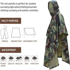Hooded Rain Poncho Waterproof Raincoat Military Poncho for Outdoor Activities
