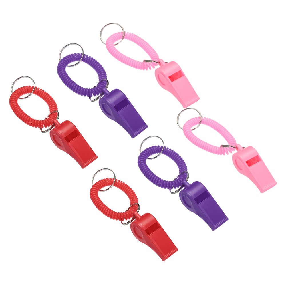 6Pcs Sport Whistles Plastic Whistle with Stretchable Bracelet Red Purple Pink