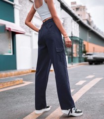 ZMPSIISA Women High Waisted Cargo Pants Wide Leg Casual 6 Large, Navy