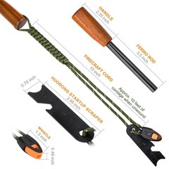 Fire Starter Survival Tool – Handmade Wooden Handle 3/8″» Thick Ferro Rod wit…