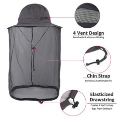Men Women Mosquito Head Face Net Hat Boonie Hat Sun Cap Hidden Mesh Protection