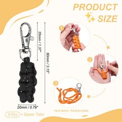 Paracord Zipper Pull, Reflective Zipper Pulls Replacement 5 Pcs & Black