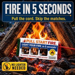 Pull Start Fire Starter, String, No Matches, Lights Wet 3 Count, White