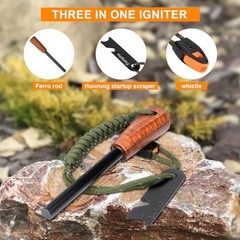 Fire Starter Survival Tool – Handmade Wooden Handle 3/8″» Thick Ferro Rod Green