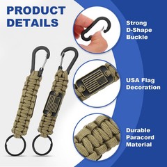 Paracord Keychains, Paracord Keychain with USA Flag, Khaki
