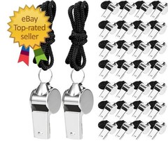 100 Pcs Stainless Steel Whistle with Lanyard, Sports Whistles Black Lanyard