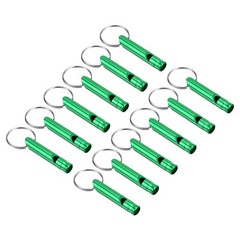 12pcs Emergency Whistles Safety Whistle with Keychain for Hiking Green