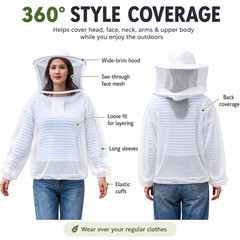 Mosquito Bug Net Hooded Jacket Full Body Mesh Insect Protection Camping Hiking