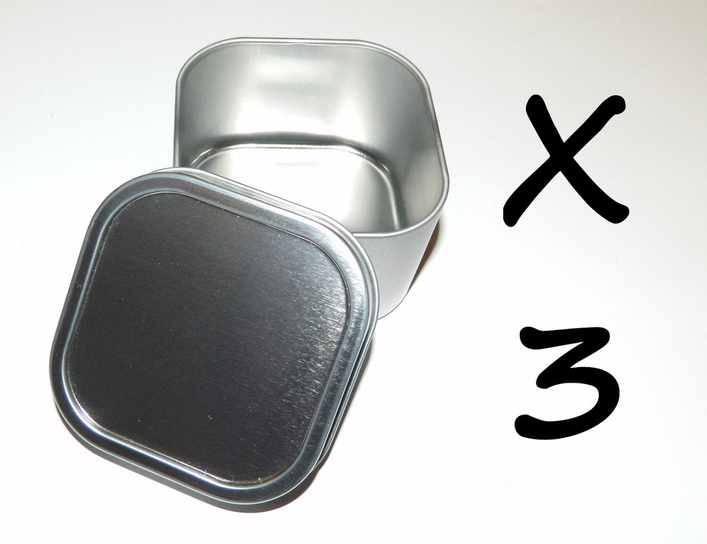3 X 8-oz Square Slip On Lid Survival Metal Tin Can Container Box Kit Crafts Use