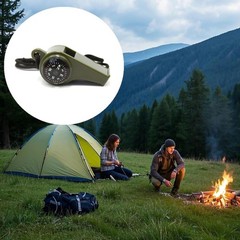 3-In-1 Hiking Essential Whistle 2 Pack Compass Thermometer Outdoor with Lanyard