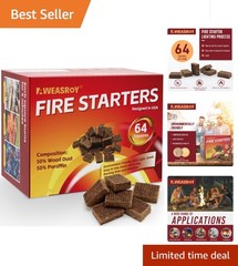 64 Safe Fire Starter Blocks – Easy, Odorless Fire Ignition for Fireplace & Grill