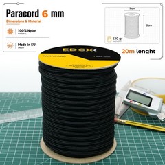 Paracord 1.2mm 8mm, Colour Black 10m, 20m, 30m, 50m, 100m | Ideal for crafting…