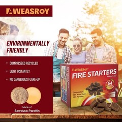 64 Waterproof Fire Starter Squares – Odorless & Safe for Camping, BBQ, Fireplace