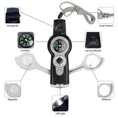 7-in-1 Emergency Survival Outdoor Whistle with Lanyard Compass Thermometer Campi