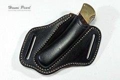 Custom Black 45 Degree Canted Leather Sheath for Buck 110 Folding Hunter