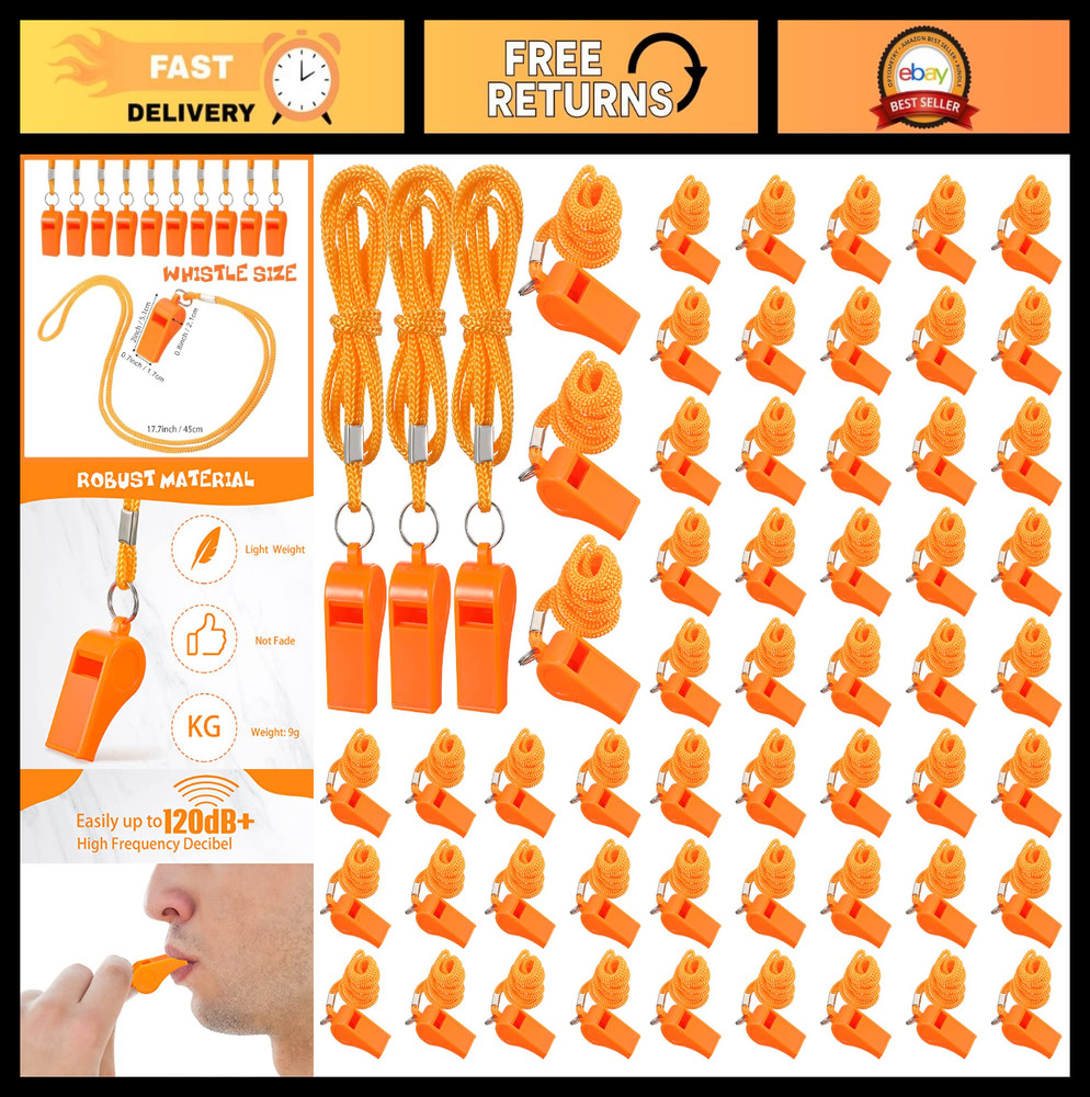 200 Pcs Loud Plastic Whistles with Lanyard – Safety Emergency Survival for Hikin