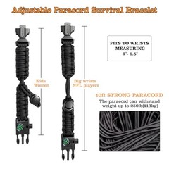 Paracord Survival Bracelet (3 Pack) – Adjustable with Fire Starter, Black (3pc)
