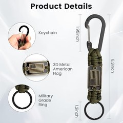 2 Pcs Paracord Lanyard Keychain, 1* Long and 1*Short Heavy Duty Army Green