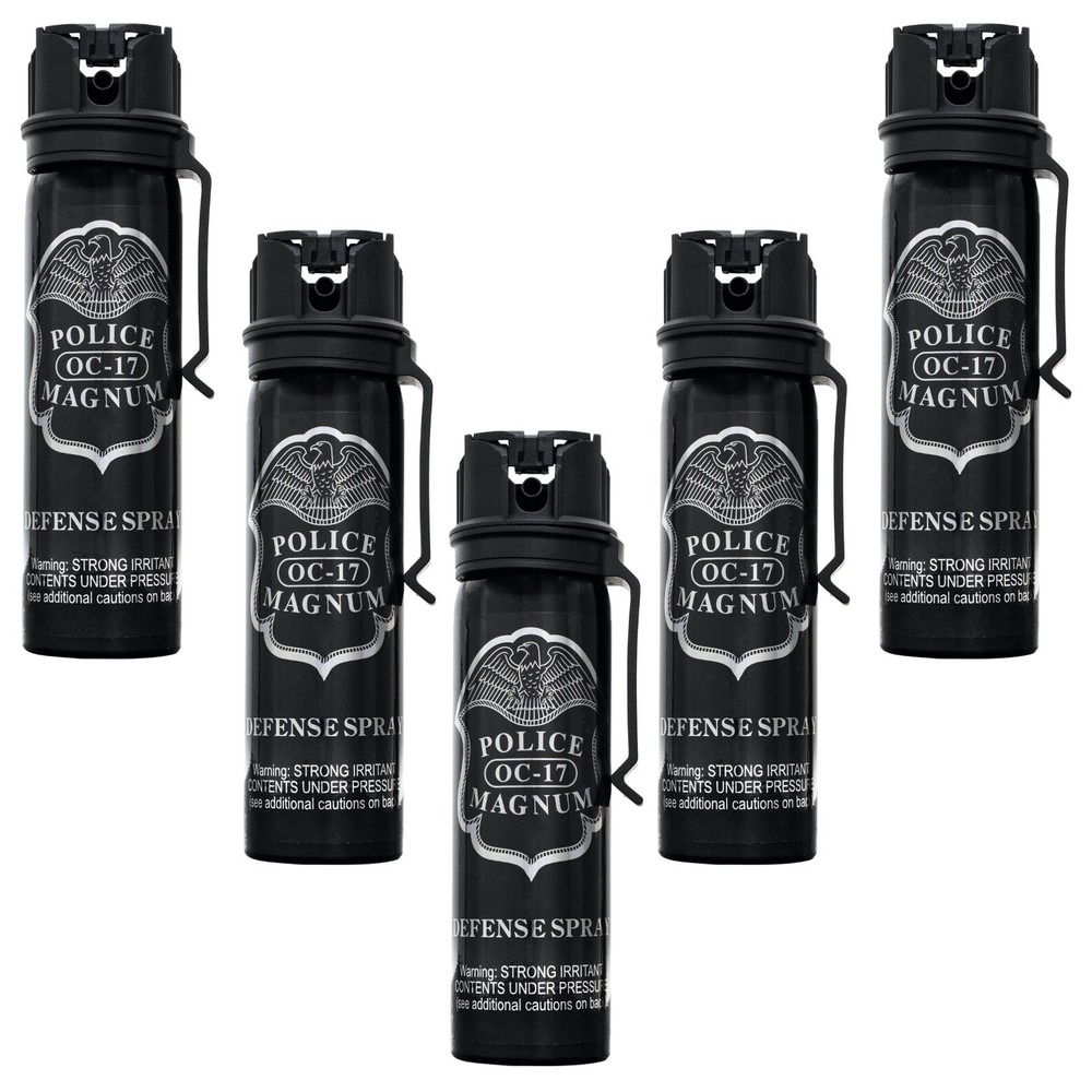 5 POLICE MAGNUM Pepper Spray Self Defense Safety 4oz Flip Top Belt Clip Fogger