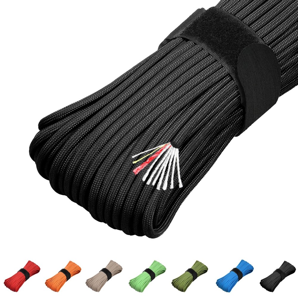 Survival Paracord 550 Fire Survivor Cord Nlyon Rope 10 100FT, Black