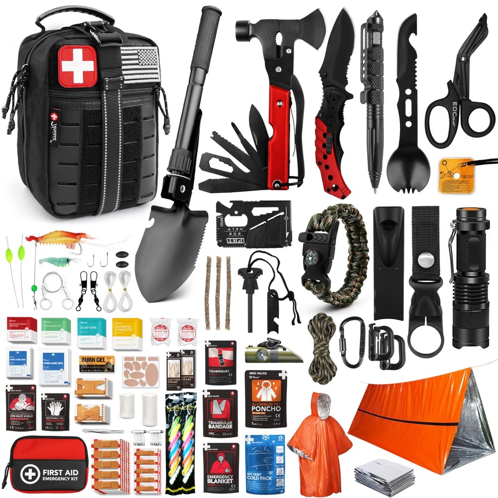 Survival First Aid Kit, 190 Pcs Gear and Medical Standard, Black