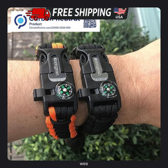 aZengear Survival Bracelet Black and Orange Stainless Steel Wristband