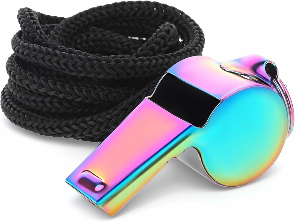 Whistle with Lanyard, Stainless Steel Coach Sports Whistle, Referee Whistle, Col