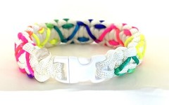 WHITE PARACORD BRACELET w/ RAINBOW HEARTS