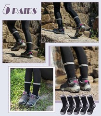 DYW Womens Merino Wool Hiking Socks Thermal Warm Winter Large, 5 Pairs Black