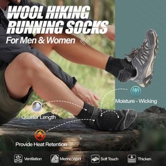 ANTSANG 6 Pairs Merino Wool Quarter Ankle Hiking Running Medium, Black Series