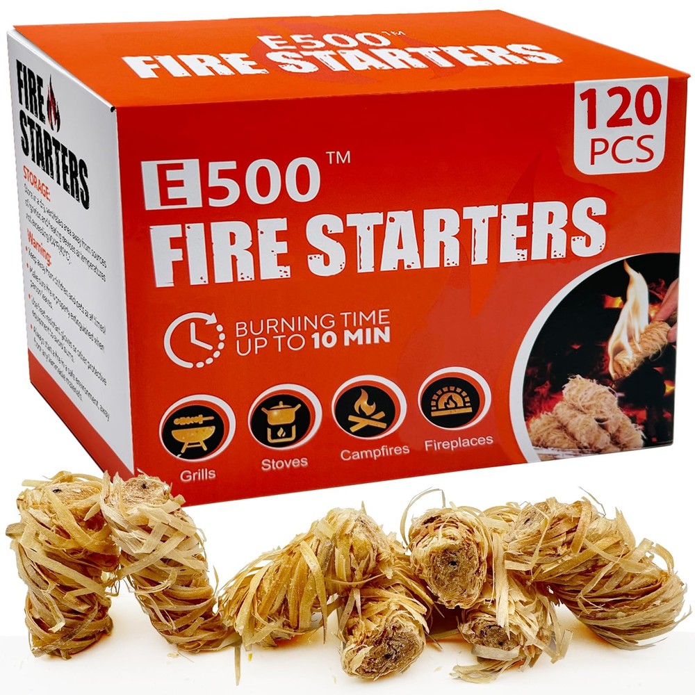 E500 Fire Starter Natural Fire Starters for Fireplace, Campfires, Chimney, B…
