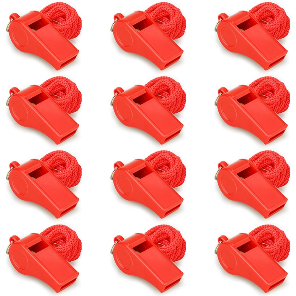 Red Emergency Whistles with Lanyard, Loud Crisp Sound Plastic Whistles Bulk I…