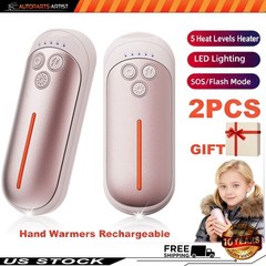 2x Rechargeable Hand Warmers 5 Levels Heating LED/SOS/Strobe In/Outdoor Gift NEW