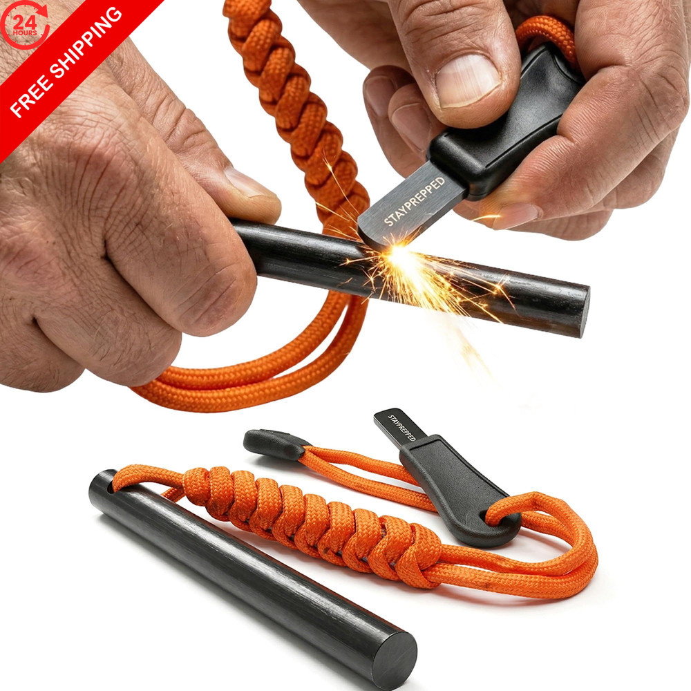 STAYPREPPED 4 Inch Survival Ferrocerium Drilled Flint Waterproof High orange