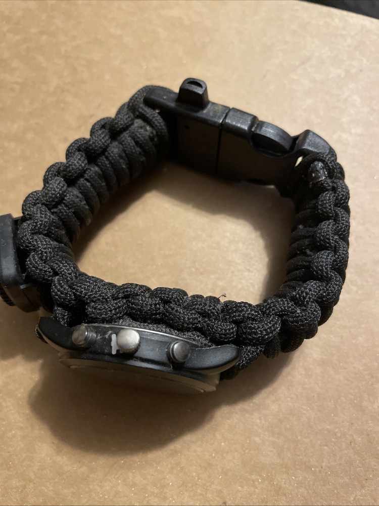 Black Adjustable Survival Paracord Military Watch Fire Scraper Whistle Compass