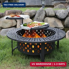 OutVue 36 Inch Fire Pit with 2 Grills,Wood Burning Fire Pits for Outside | Fire