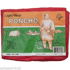 Red Heavy Duty Emergency Poncho with Hood 50″ x 80″ Survival Emergency Kit