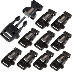 10Pack 3/4″ (19mm) Fire Starter Survival Whistle Buckle Flint Scraper for