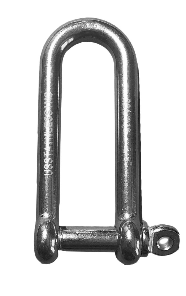 Stainless Steel 316 Long D Shackle, 3/8 10mm, Marine Grade, Heavy Duty