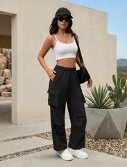 COPYLEAF Parachute Cargo Pants Women Elastic Waisted Quick Dry Large, Black