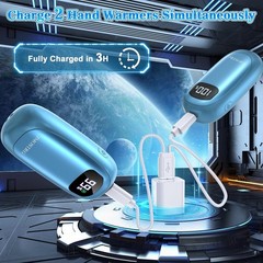 Rechargeable Hand Warmers 2-Pack Dual-Sided Heating LED Flashlight 127°F 13H