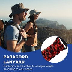 2Pcs Paracord Lanyard, Strong Lanyard with USA Flag, Red Black Camouflage