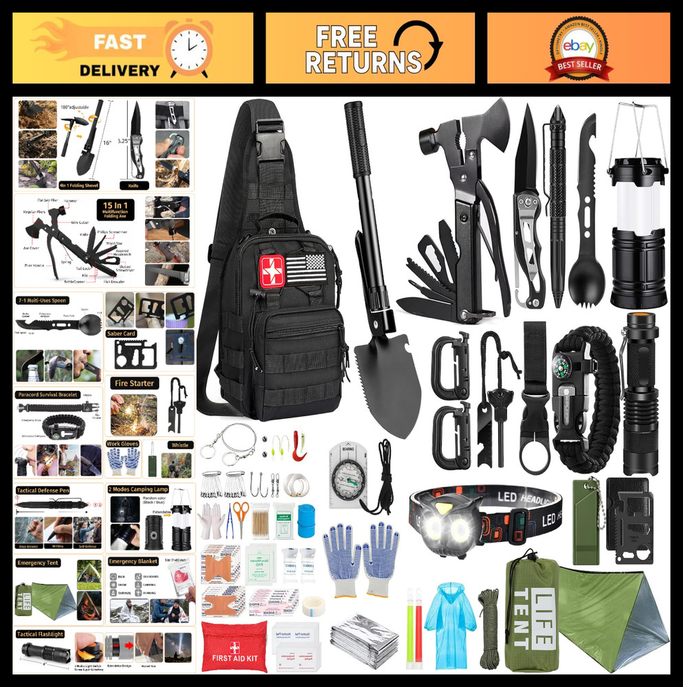 294 Pcs Survival Gear Kit with Molle Bag, First Aid, Emergency Tent for Hiking,