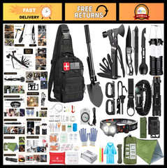 294 Pcs Survival Gear Kit with Molle Bag, First Aid, Emergency Tent for Hiking,
