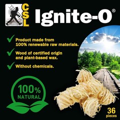 Ignite-O Fire Starter Natural Wood Rolls 36 Pieces Made in Germany Sustainably